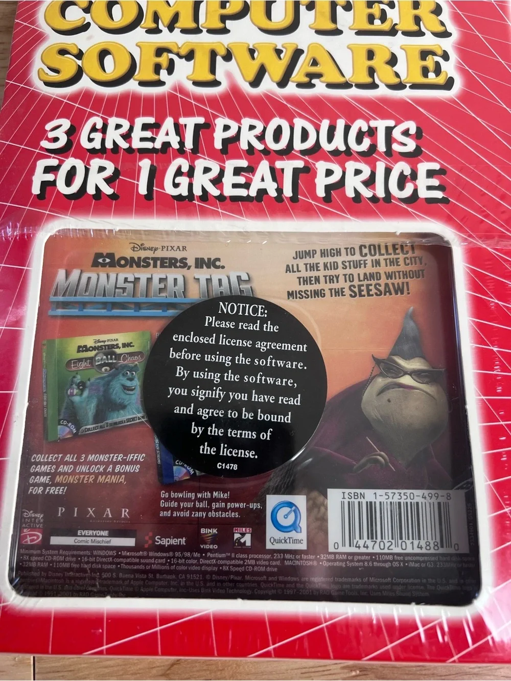 Vintage Disney Pixar Monsters Inc PC Game Bundle factory Sealed